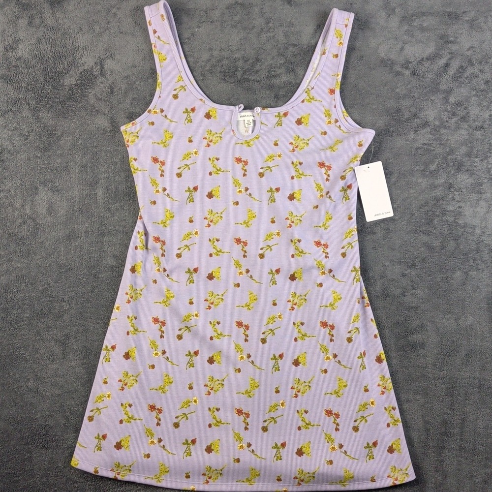 Stitch & Pine Lavender Floral Ribbed Keyhole Mini Tank Dress XL